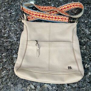 The Sak Lucia Leather Crossbody Bag Off White with Geometric Guitar Strap 11x11